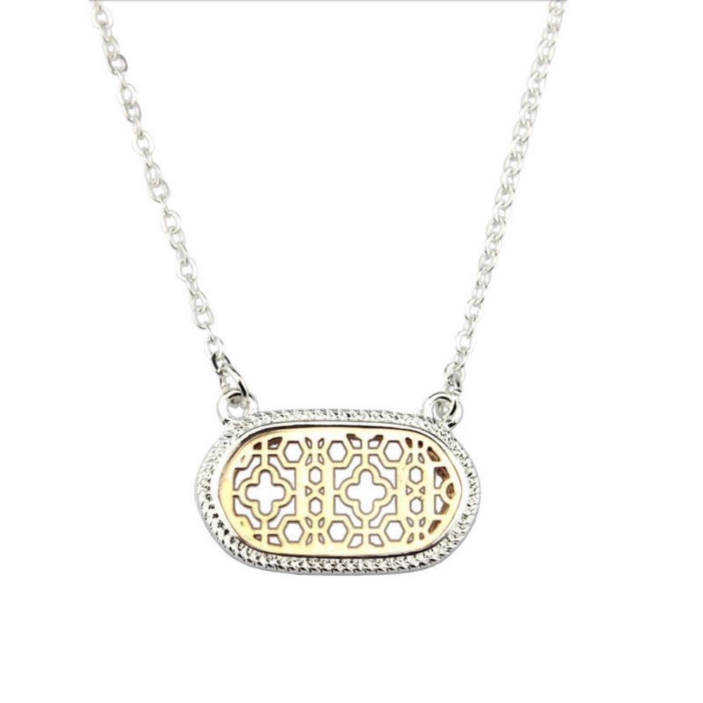 Womens Gold Silver Pendant oval filigree